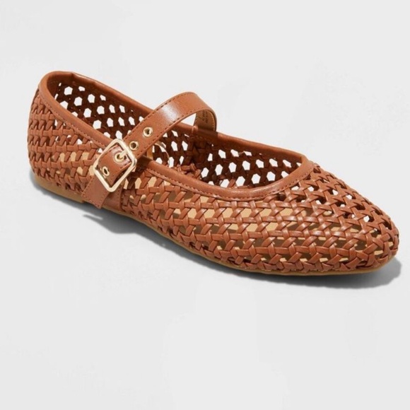 Universal Thread -Women's Sylvia Woven Mary Jane Ballet Flats with M Cognac Sz 9 - Picture 1 of 4